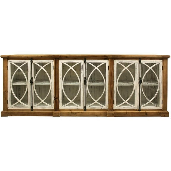 Pemberly Row Solid Wood 6 Door Sideboard with Glass Inserts in Natural