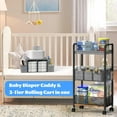 thumbnail image 3 of 2In1 Baby Diaper Caddy & 3-Tier Rolling Diaper Cart, Caddy Organizer Cart with Dividers, Mobile Metal Bedside Carts for Baby Essentials, Rolling Carts for Newborn Nursery with Wheels, Large Capacity, 3 of 14