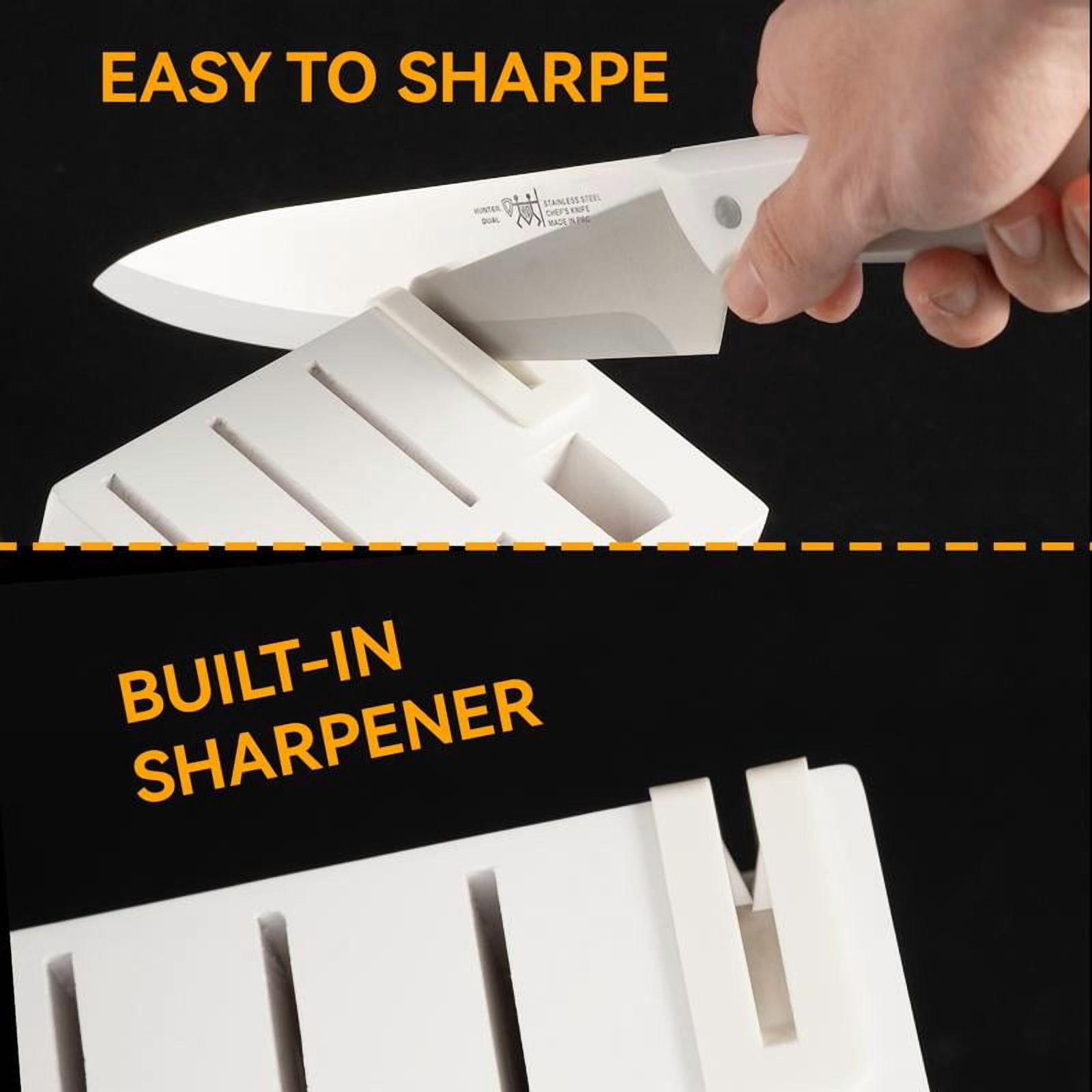 Knife Set, 15 Piece Kitchen Knife Set with Block Self Sharpening, Stainless Steel Dishwasher Safe, Anti-slip Handle, White