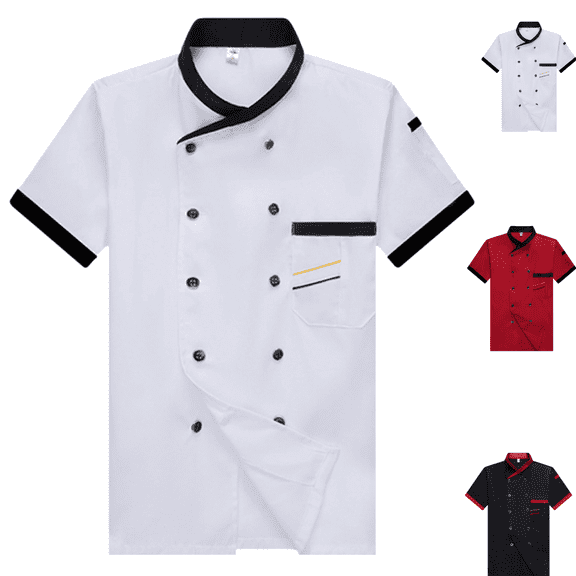 Men's Chef Coat Casual Trendy Short Sleeve Button Chef Top Uniform Summmer Comfortable Breathable Restaurant Kitchen Chef Uniform White M