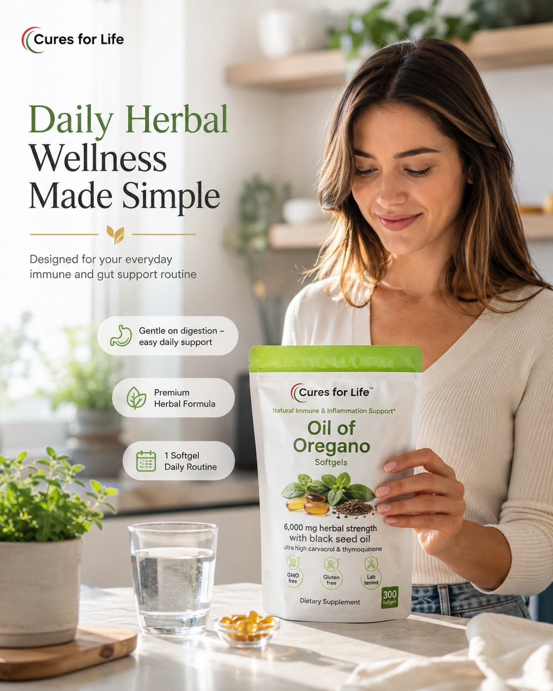 Oil of Oregano Softgels – 6000mg High Potency with 165mg Carvacrol & 200mg Black Seed Oil – 2-in-1 Immune Support & Digestive Health – 300 Softgels – Oregano Oil Capsules Supplement