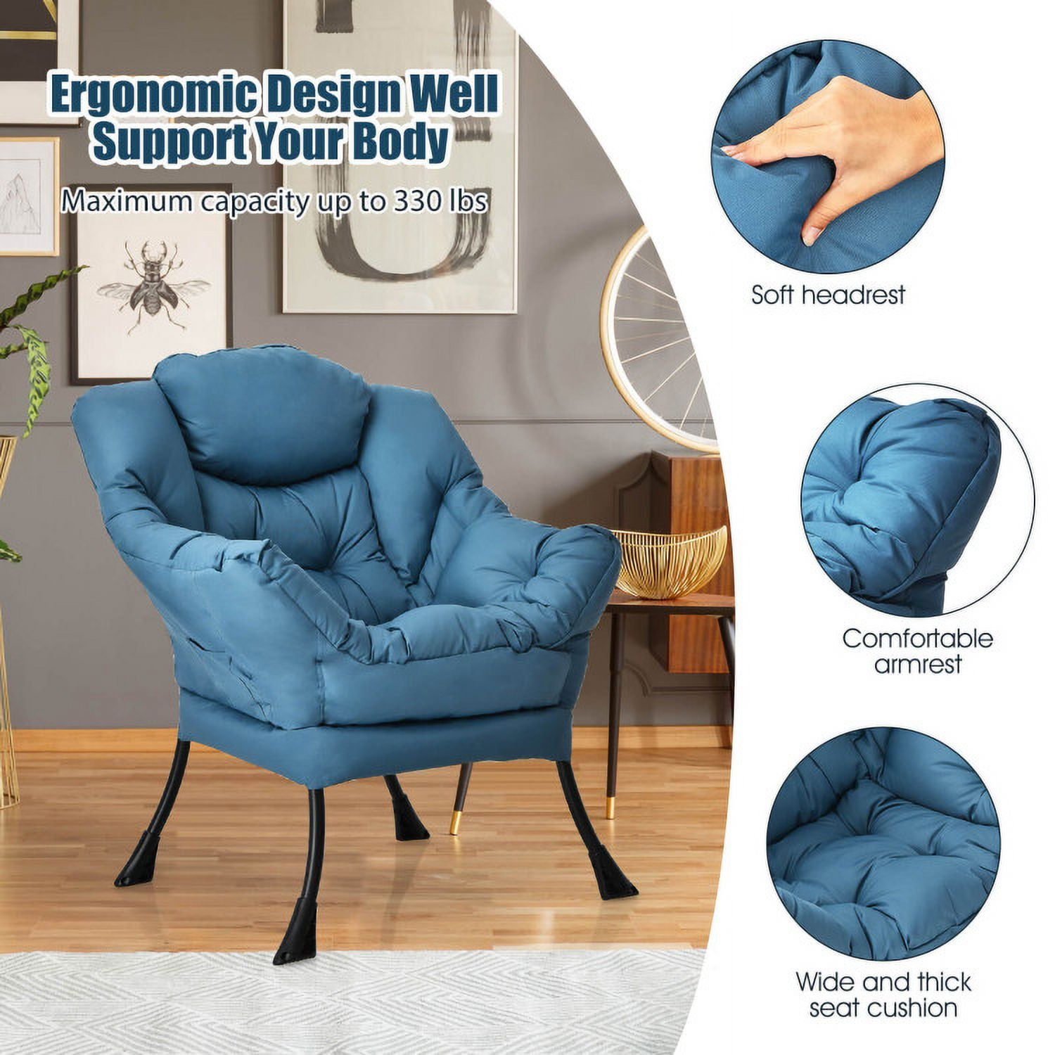 Finihen Modern Fabric Large Lazy Chair, Accent Oversized Comfy Reading Chair, Modern Polyester Fabric Lazy Chair with Steel Frame and Side Pocket, for Living Room, Bedroom, Dorm, Navy Finihen Modern Fabric Large Lazy Chair, Accent Oversized Comfy Reading Chair, Modern Polyester Fabric Lazy Chair with Steel Frame and Side Pocket, for Living Room, Bedroom, Dorm, Navy