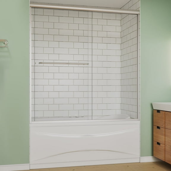 Sunny Shower Double Sliding Shower Door 60" W x 57.4" H with 1/4" Clear Glass in Brushed Nickel Finish Tub Door