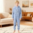 thumbnail image 2 of Weebloom Christmas Kids Hooded Onesie Pajamas Flannel Cozy Fleece Snowflake Print Jumpsuit Romper Winter Holiday Outfit Soft Pjs Loungewear For Boys Girls Blue 9-10 Years, 2 of 6