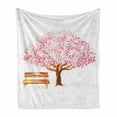 thumbnail image 1 of Nature Soft Flannel Fleece Blanket, Watercolor Blooming Cherry Tree in the Park with Wooden Bench Floral Artwork Print, Cozy Plush for Indoor and Outdoor Use, 50" x 70", Pink Brown, by Ambesonne, 1 of 6