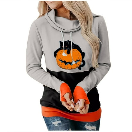 

Moxiu Women Drawstring Sweatshirts Plus Size Oversized Pullover Halloween Color Block Long Sleeve Casual Long Sleeve Blouse Stand Collar Tunic Tops Streetwear Jacket Coat