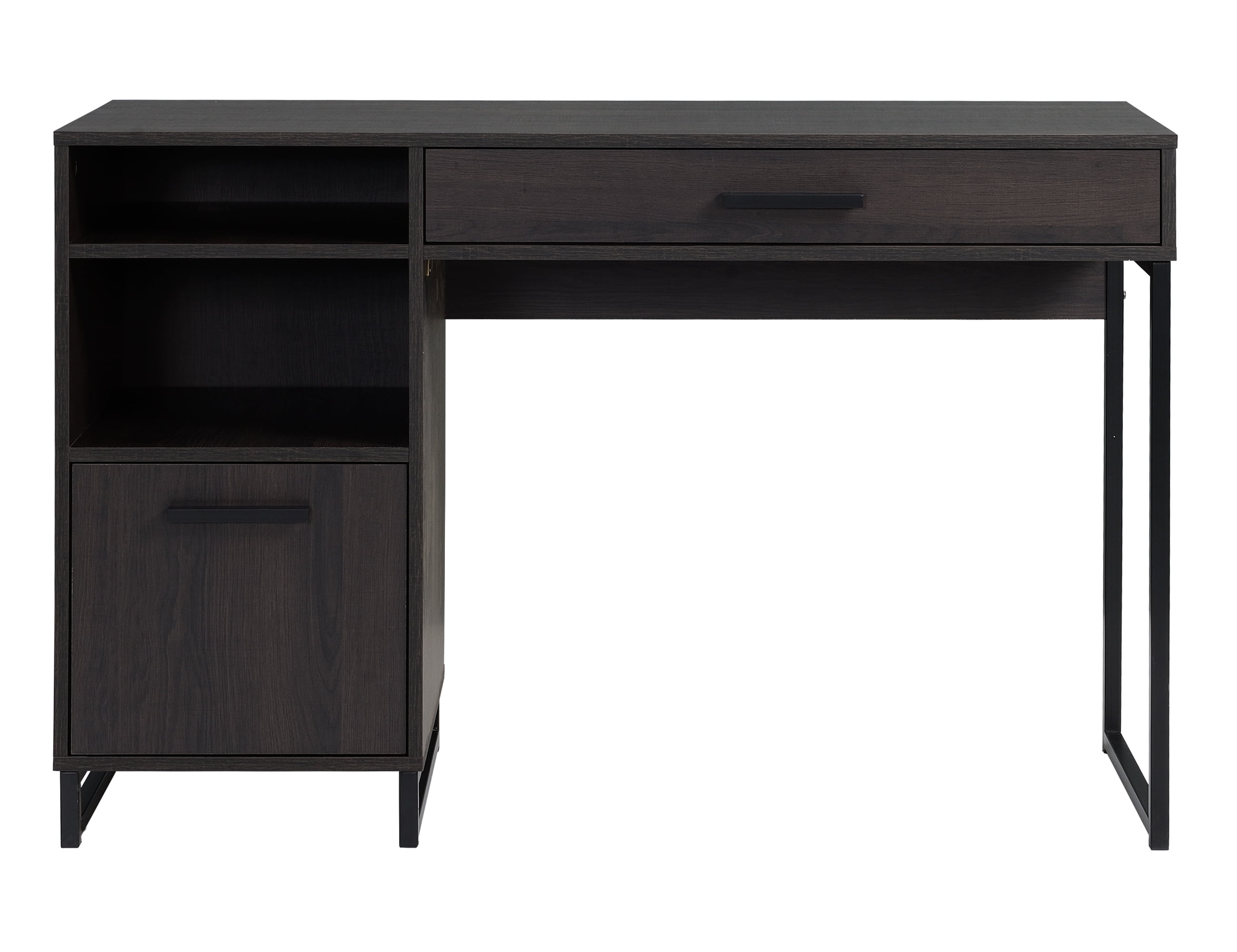 Mainstays Wood & Metal Writing Desk with 1 Drawer and 1 Door, Espresso Finish.