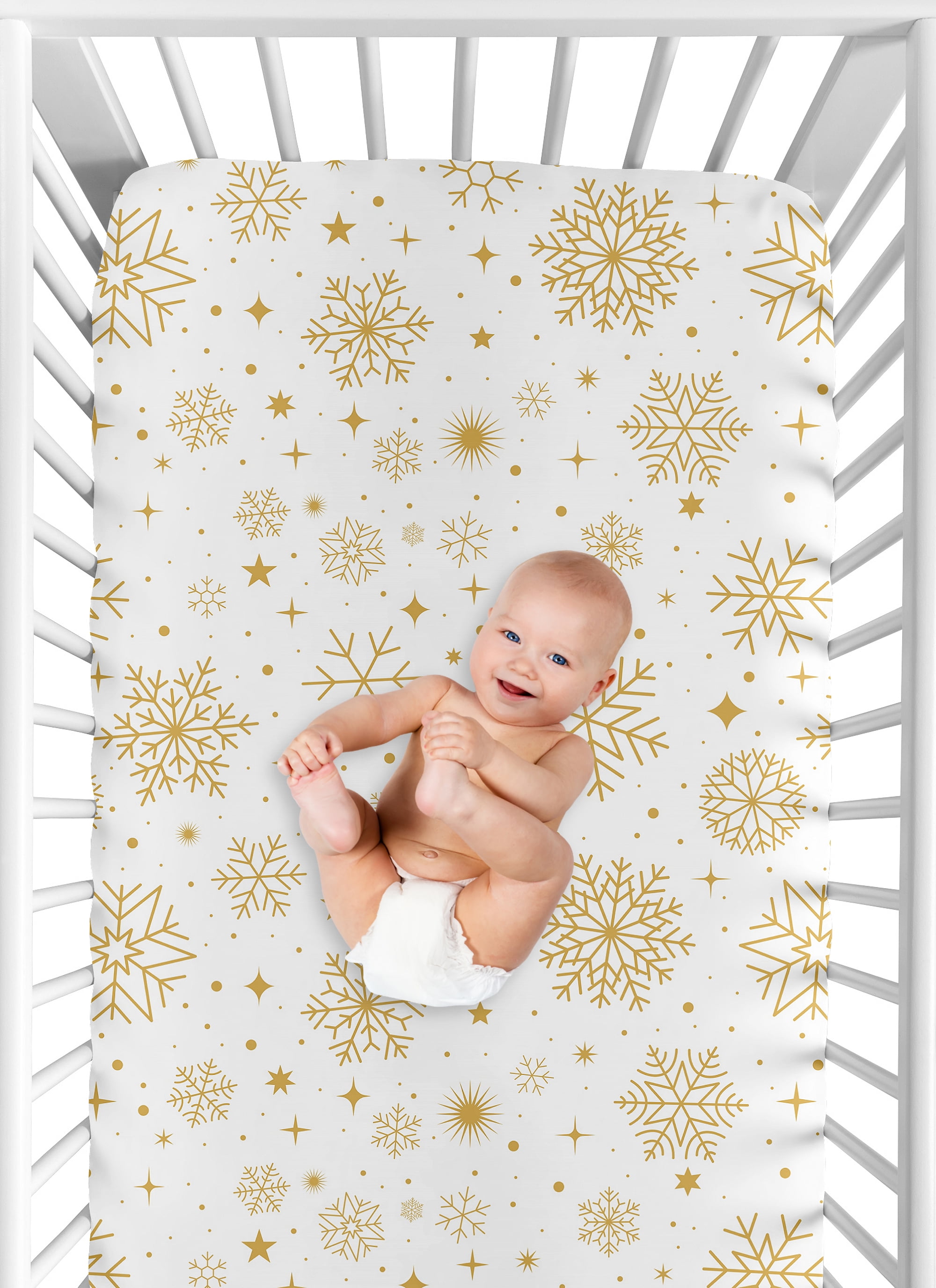 Sweet Jojo Designs Christmas Snowflakes Holiday Boy, Girl, Unisex/Gender Neutral Fitted Crib Sheet