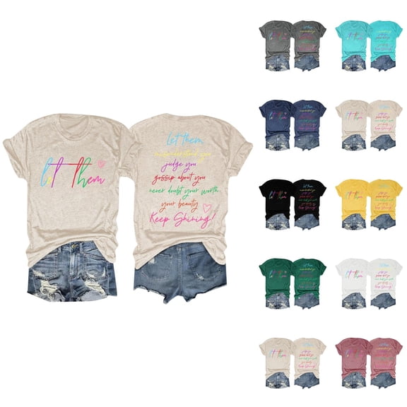 Womens Graphic T Shirts Short Sleeve Crewneck Tee Solid Casual Letter Print Womens Summer Tops