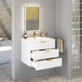 thumbnail image 4 of Euroco 24inch Wall Mounted Floating Cabinet w/Double Drawer, Floating Rectangular Vanity Small Bathroom Sink With Single Faucet Hole and Overflow, Modern Bathroom Cabinet with Ceramic Basin Sink, 4 of 9