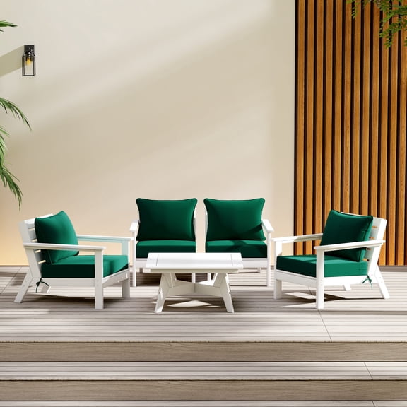 WestinTrends Avalon Outdoor 5-Piece Modular Sectional Patio Furniture Sofa Set, White/Green