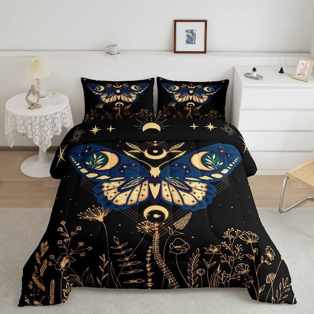 Juego de cama Twin,Juego de edredón de flores botánicas para adultos Mujeres Hombres 2Pcs,Negro