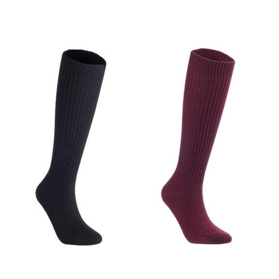 Lian LifeStyle Women's 2 Pairs Exceptional Knee High Wool Boot Socks FS05 Size 6-9  Black,Claret