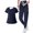 Navy, variant on Minjewel Women's Asymmetric Collar Short Sleeve Scrubs for Women Set with Pockets, Stylish & Functional Scrub Set for Healthcare Workers,Blue L
