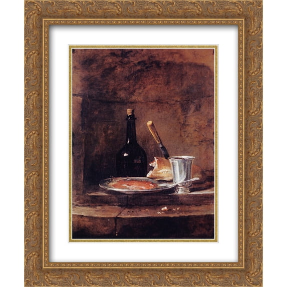 Jean Baptiste Simeon Chardin 2x Matted 20x24 Gold Ornate Framed Art Print 'The Left Overs of a Lunch, also called the Silver Goblet'