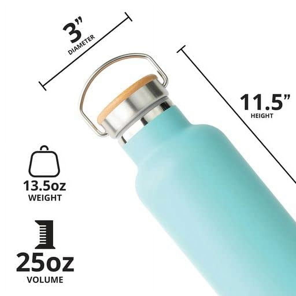 Elemental Classic Insulated Water Bottle, Leak Proof Thermos Water Bottle with Bamboo Lid and Metal Ring, Reusable Insulated Stainless Steel Water Bottle, 25oz - Robin's Egg