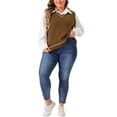 thumbnail image 3 of Agnes Orinda Plus Size Sweater Vest for Women V Neck Stripe Cable Knit Sleeveless Pullover Sweater Vest 2X Brown, 3 of 7