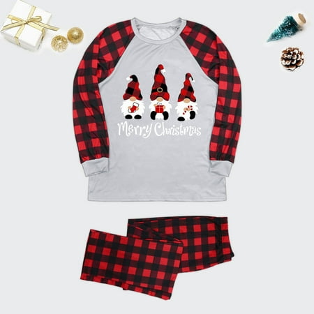 

Family Matching Christmas Pajamas Set Plaid Sleeves Cute Pattern Printing Festival For Adults & Kids Parent-Child Outfit
