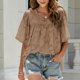 thumbnail image 2 of Camisa de manga acampanada con textura floral de gasa de verano de moda sexy casual para mujer Top con cuello en V Pompotops lopia999288, 2 of 8