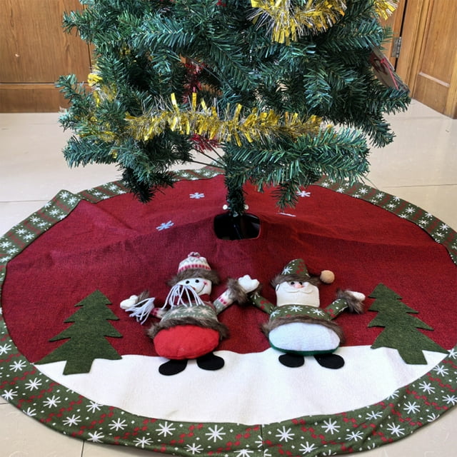QIPOPIQ Christmas Tree Skirt Double-Layer Design Santa Pattern Burlap Christmas Tree Skirt with Buffalo Plaid Edges for Xmas Holiday Decorations