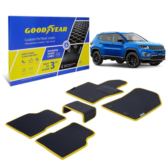 Goodyear All-Weather Car Floor Mats –Custom Fit for Jeep Compass 2017-2025, 5 Pc. Set, Heavy-Duty Diamond Floor Liners for Cars, SUVs, Trucks–Ultimate Interior Car Accessories for Men&Women- GY007098