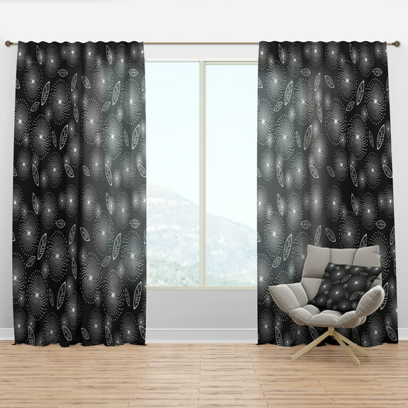 Designart 'Retro Of Monochrome Stylized Flowers' Floral Curtain Panel