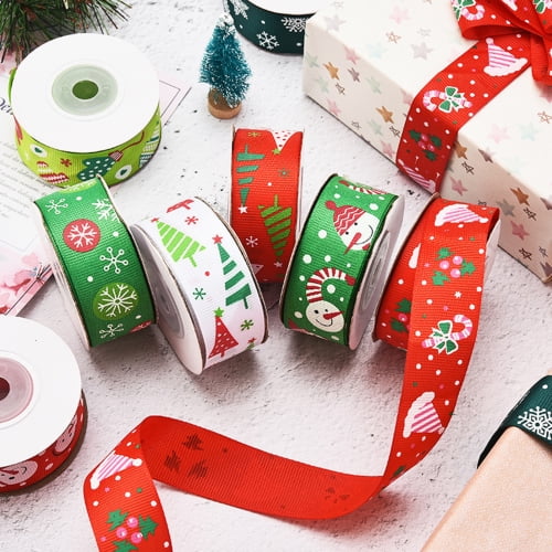 Travelwant 5Pcs/Set Christmas Ribbon, Grosgrain Ribbons Xmas Polyester Ribbons  for Gift Wrapping Crafts Decoration Holiday 
