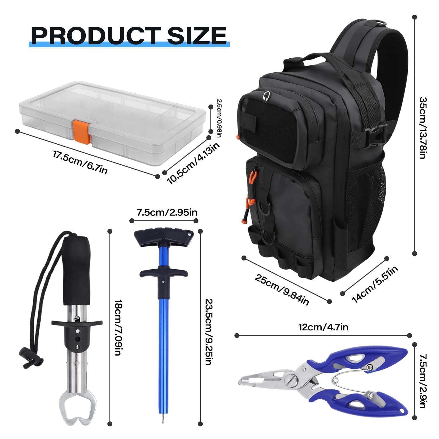 Fishing Backpack With Tackle Boxes Waterproof Shoulder Bag For Gear Fish 136 Lures Kit Hook Remover Tool Lip Gripper Plier Gifts Men (black)