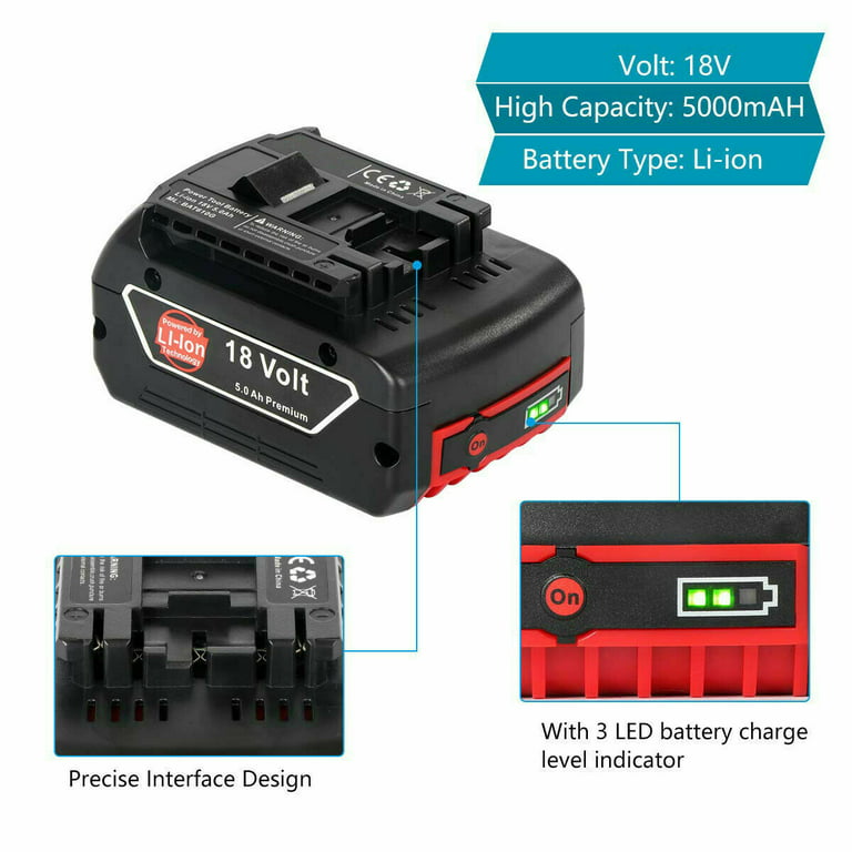 Leelinci 18V 6.0Ah Screwdriver Battery Rechargeable Li-Ion Batterie For  Bosch 18V Power Tool Portable Replacement IndicatorLight