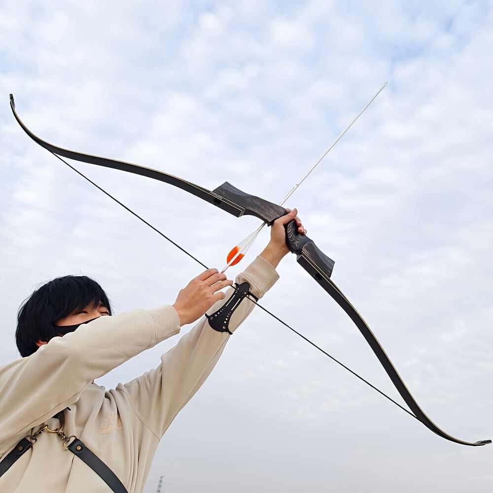 57 inch detachable recurve bow wooden 20-55 pound bow for outdoor archery, exquisite hunting bow set for right hand use
