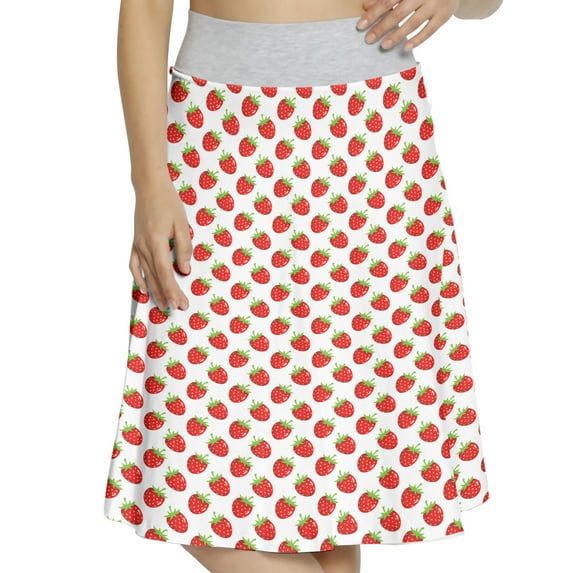 Women's Strawberry Cartoon Style Fruits A-line Printed Skirt Casual Wear, M, Fern Green Vermilion, by Ambesonne