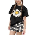 thumbnail image 3 of Babcutegg Girls Summer Printed Two-Piece Outfit – Short Sleeve Round Neck Top with Elastic Waist Shorts for Casual and Playful Everyday Wear Black Size 9-10, 3 of 7