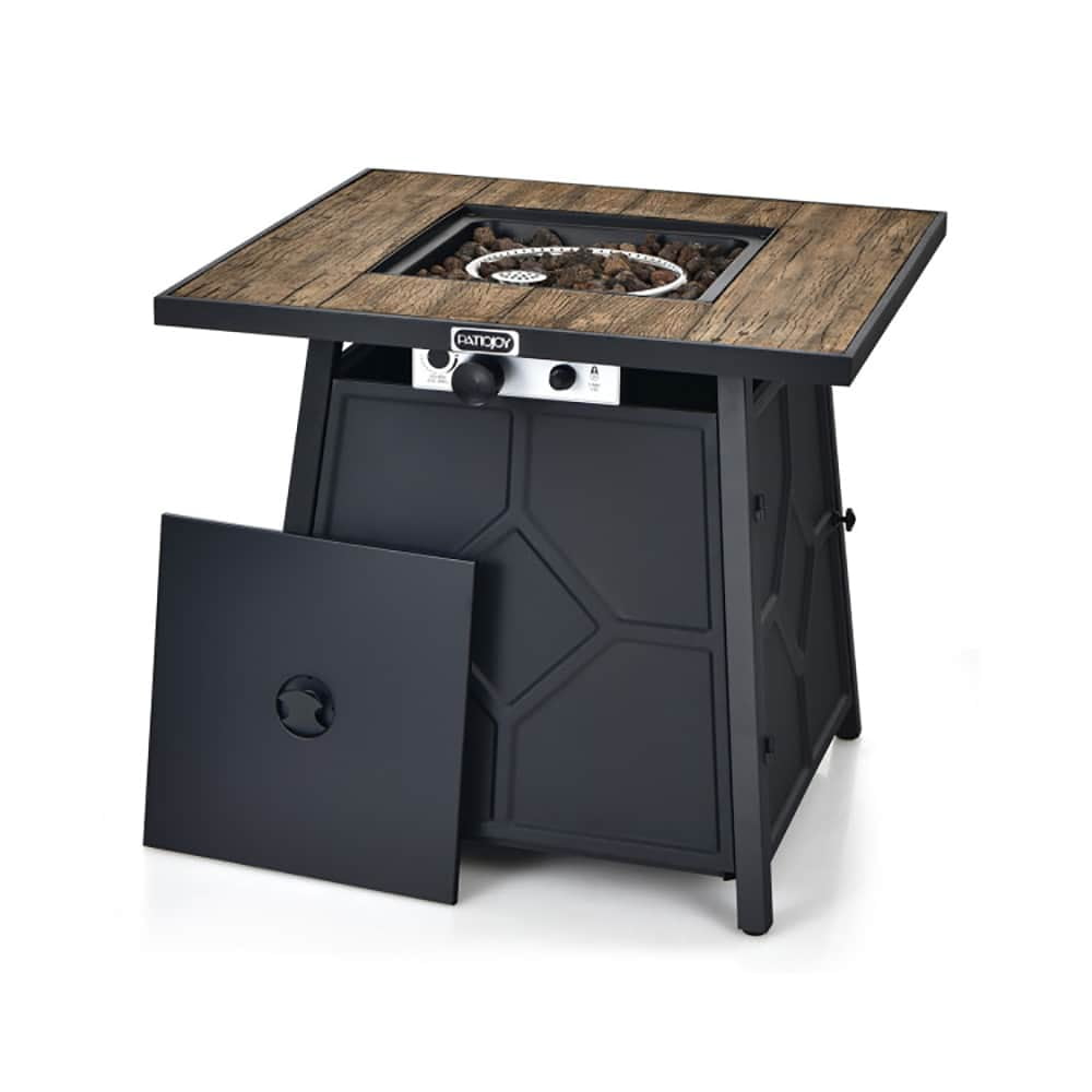Spaco 40 000 BTU 28 Inches Propane Gas Fire Pit Table With Cover, Fire Pit Table for Outdoor as Patio, Garden, Brown