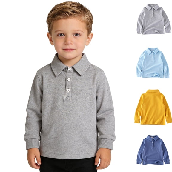 XINXIAOO Polo Shirts for Kids Daily Long Sleeve Grey Button down Shirts Classic School Uniform Casual Tops Boys Girls Clothes 2-3 Years