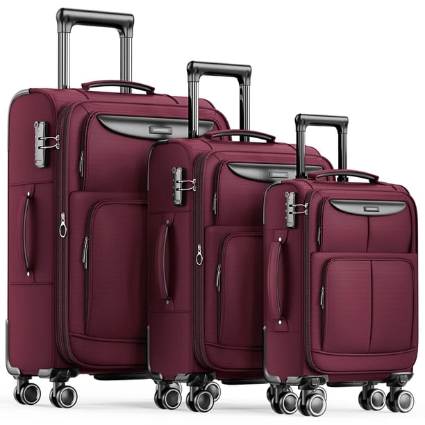Set de equipaje SHOWKOO Softside, expandible y ligero, 3 piezas, color vino