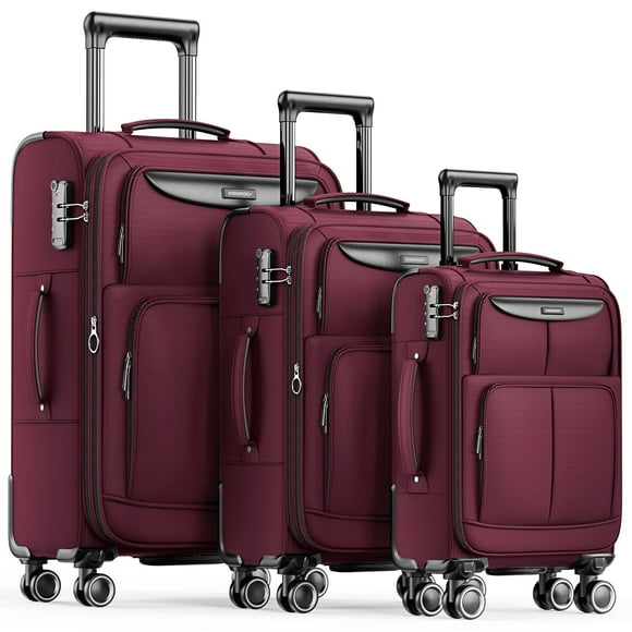 Set de equipaje SHOWKOO Softside, expandible y ligero, 3 piezas, color vino