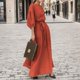 thumbnail image 2 of Gibobby Vestido Causal para Mujer de Verano Elegante vestido de cuello redondo de color sólido con cinturón cruzado de cintura alta(Rojo,G), 2 of 5