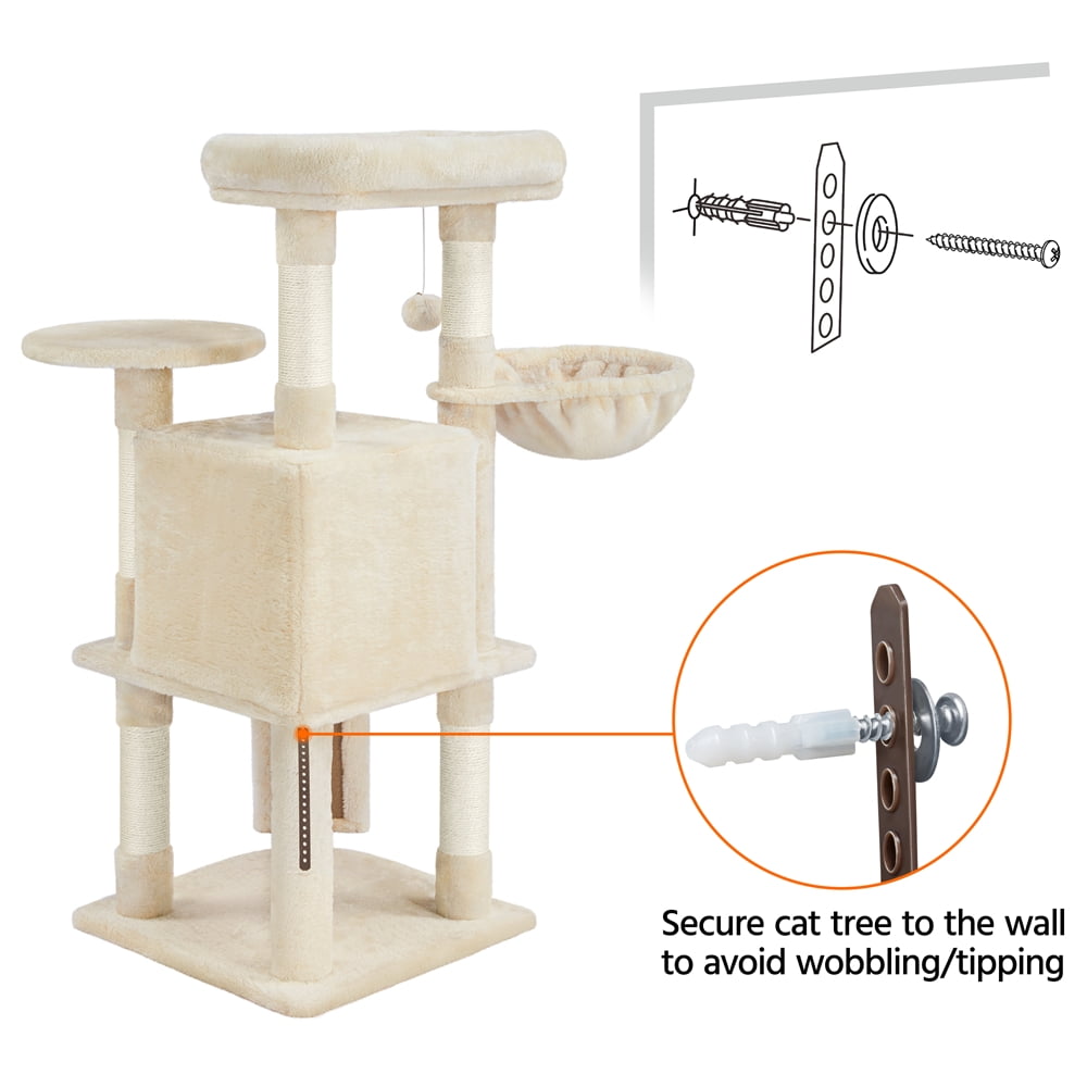 Alden Design 42"H Multilevel Cat Tree Tower with Condo and Perches, Beige