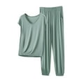 thumbnail image 2 of YHAJDS Winter Casual Pajama Suits For Women,Sleepwear Sets For Women Women's Pajama Sets Solid Color V Neck Sleeveless Top With Cuffed Pants Loungewear Set, 2 of 3