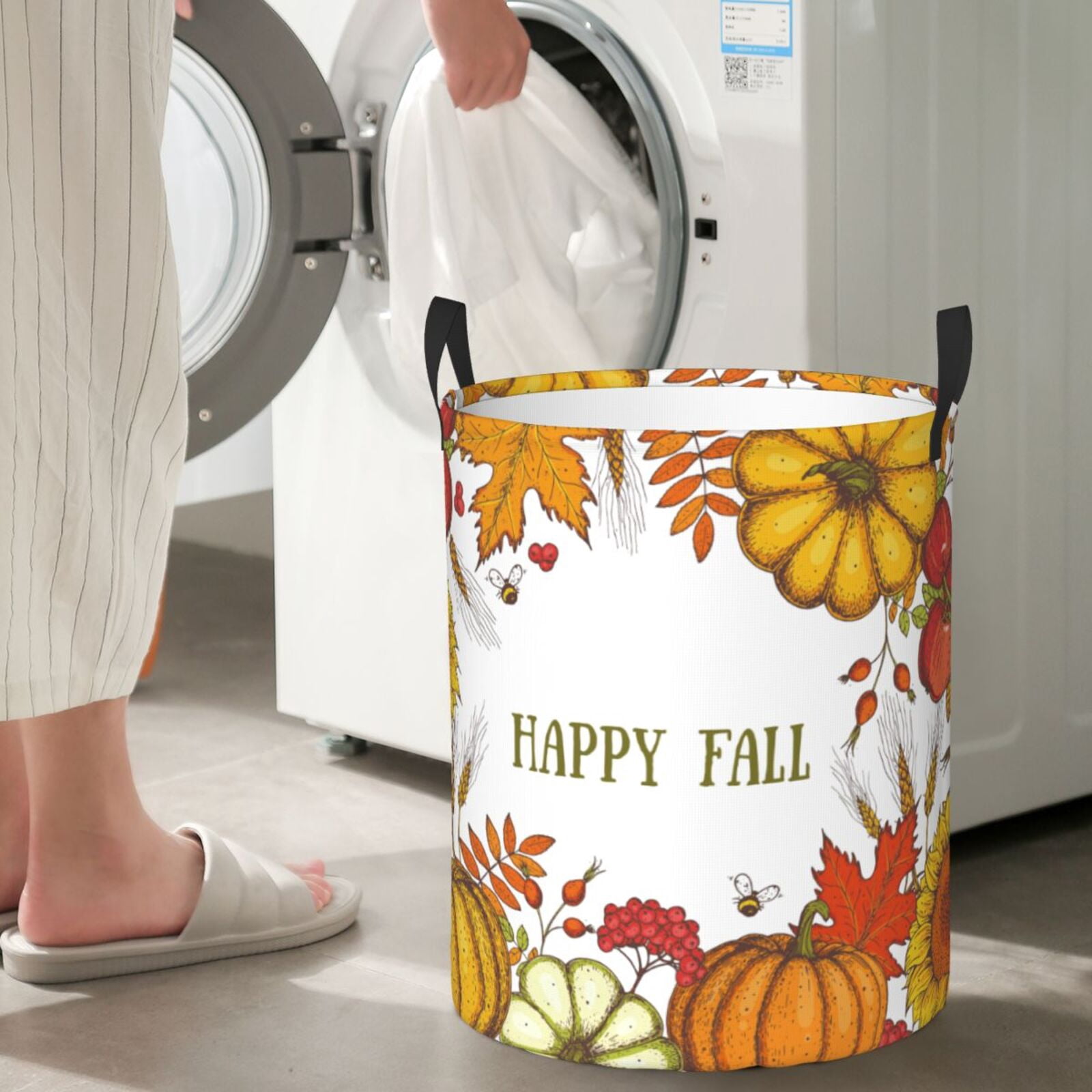 Large Laundry Basket with Handles - Happy Fall Pumpkin Autumn Sunflower Kids Baby Dirty Clothes Laundry Hamper for Bedroom Aesthetic