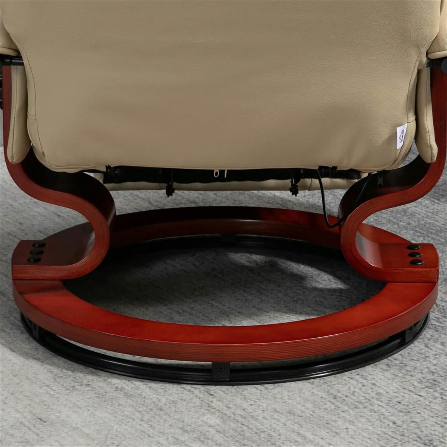 Demi Bonn 39" Faux Leather Swivel Recliner with Footrest, Armrest and Wooden Base for Living Room, Comfort High-Backed Sofa Chair, Beige