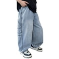 thumbnail image 1 of Big Boys Boys Pants Summer Lightweight Casual Trousers For Kids Age 5 16 Breathable Proof Linen Denim Comfortable Daily Wear For Spring Summer Fall Pant Long Baby Pants Kids Clothes W Blue 13-14 Years, 1 of 9