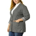 thumbnail image 4 of Unique Bargains Juniors' Plus Size Plaid Notched Lapel Collar Blazers, 4 of 6