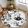 thumbnail image 3 of Vintage Flowers Round Rug 5ft Washable Circle Kitchen Rugs Non Slip Black White Farmhouse Floral Plants Large Area Rug Indoor Floor Carpet for Bedroom Living Room Home Office Dining Room Nursery, 3 of 8