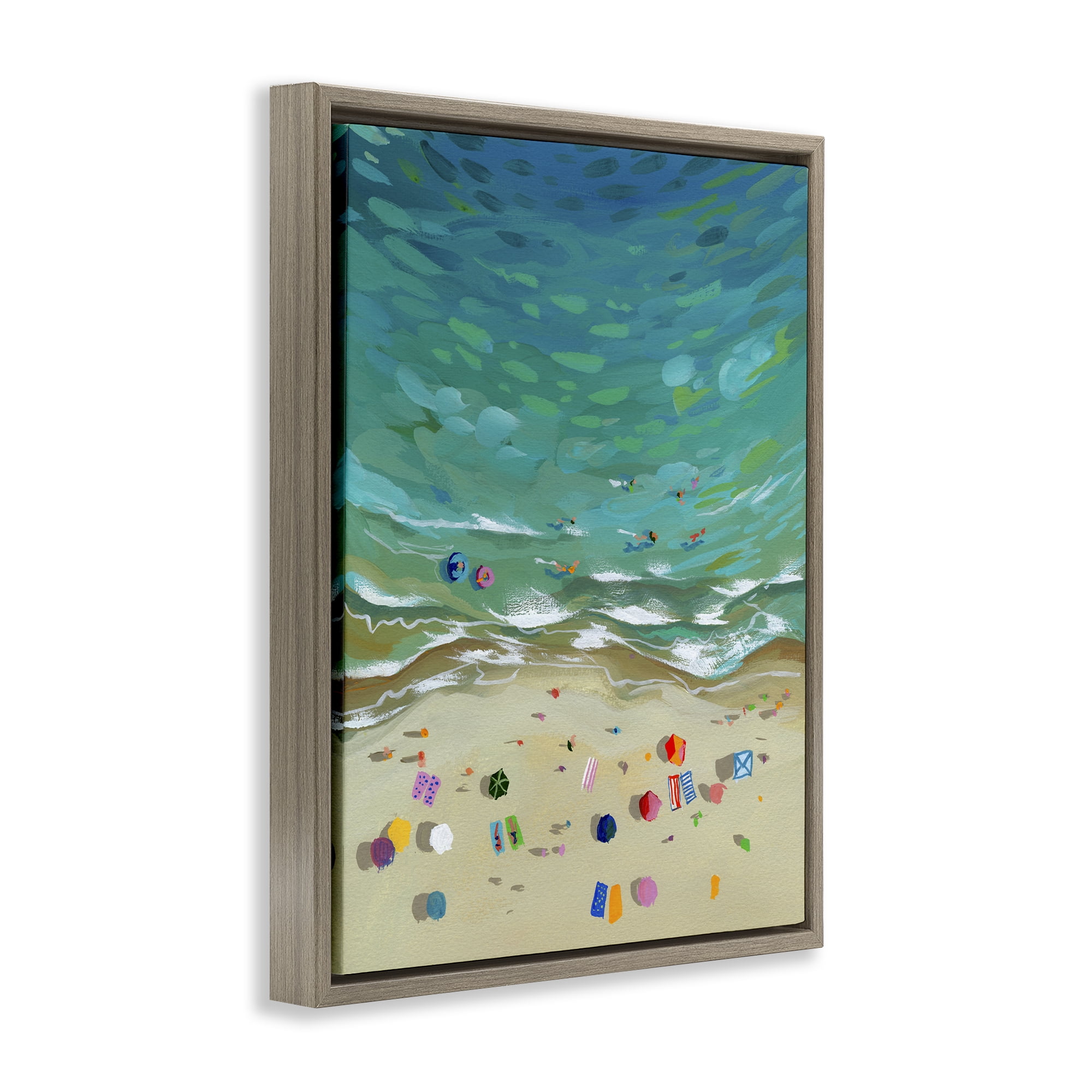 Stupell Industries Aerial Beachside with Umbrellas Brown Framed Floater Canvas Wall Art, design by Brook Page