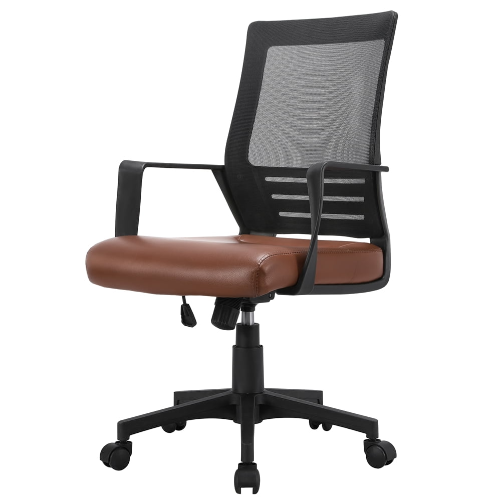 Renwick Midback Ergonomic Office Chair with Faux Leather Seat, Set of 2, Brown