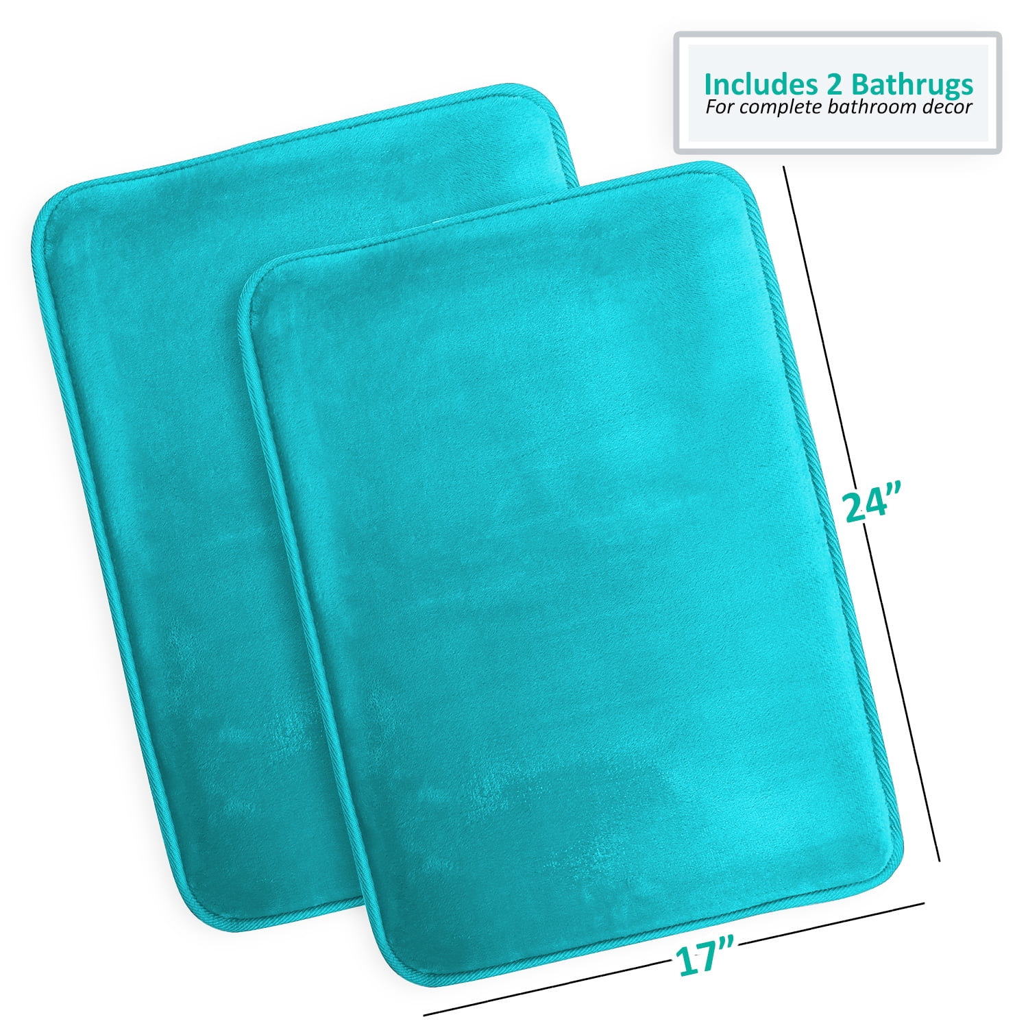 2 Piece Premium Memory Foam Bathroom Mat Set 17x24 inch, Teal