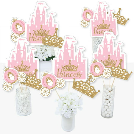 Little Princess Crown - Pink and Gold Princess Baby Shower or Birthday Party Centerpiece Sticks - Table Toppers - 15 Ct