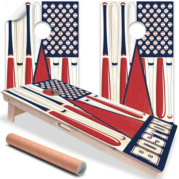 Cornhole Board Wraps and Decals for Boards Set of 2 Skins Professional Vinyl Covers Sticker - Baseball Tailgating Cornhole Wraps Stickers Cornhole Skins Cornhole Wraps for Boards (Boston)