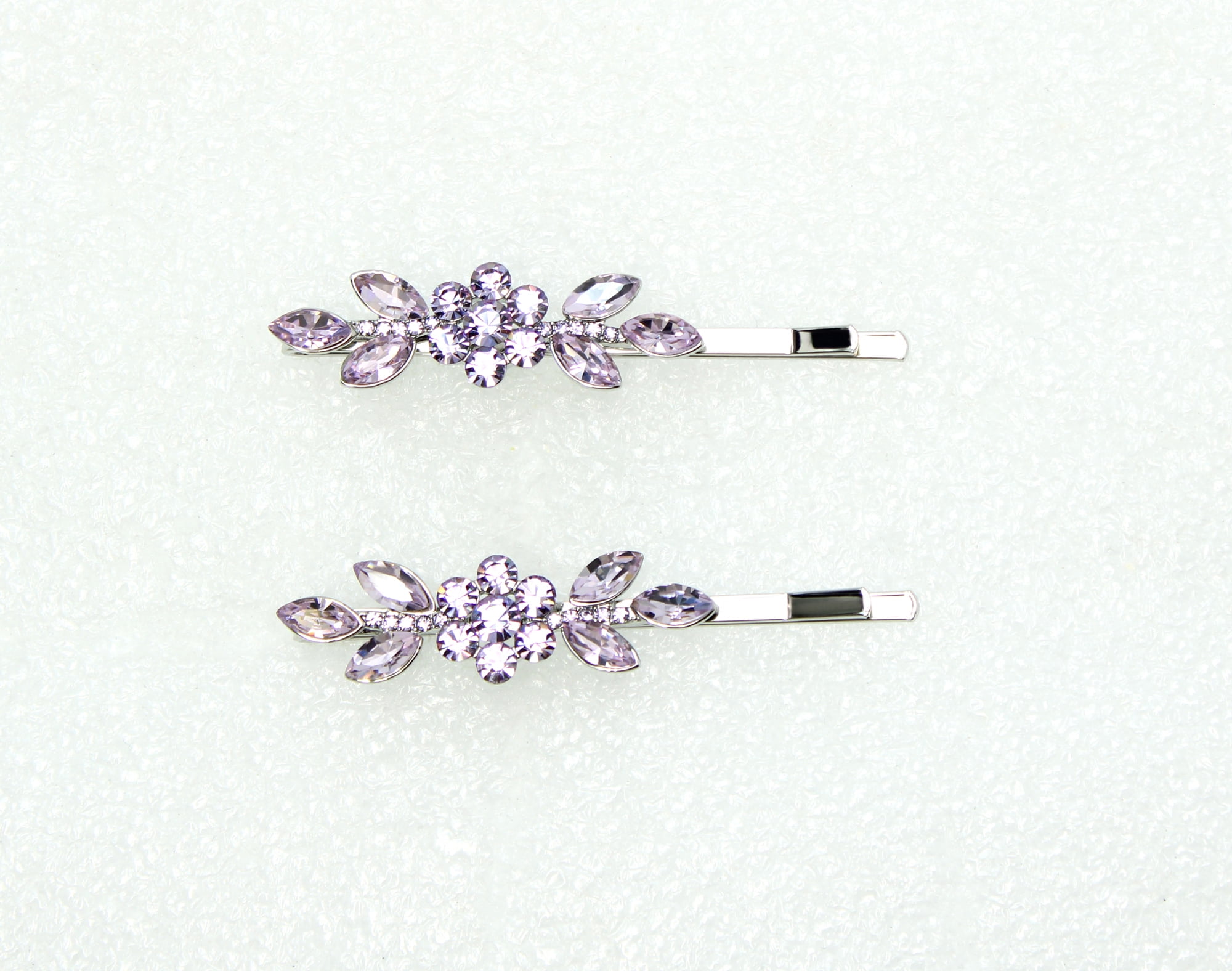 Faship A Pair Of Violet Light Purple Rhinestone Crystal Floral Hair Clip Pins 2 Pcs